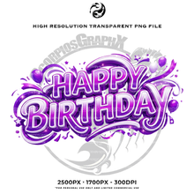 Load image into Gallery viewer, Purple Birthday PNG