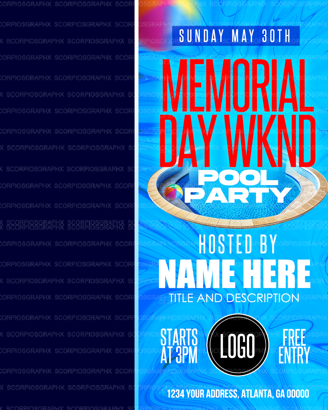 Pool Party Host Flyer Template