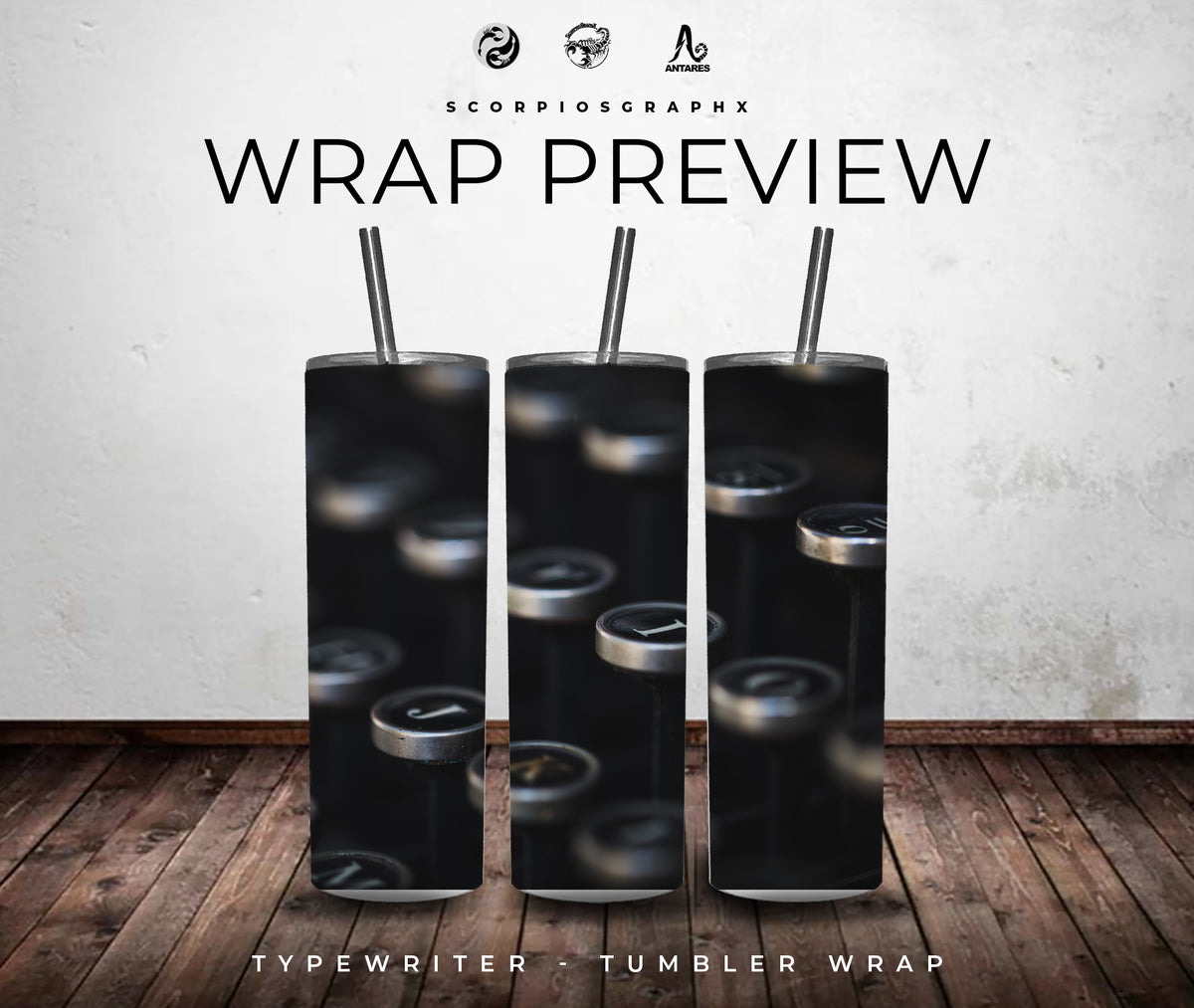 Typewriter PNG | Sublimation | Tumbler Wrap Design | Digital Download