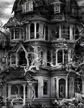Load image into Gallery viewer, Black and White Creepy House - Printable Wall Art
