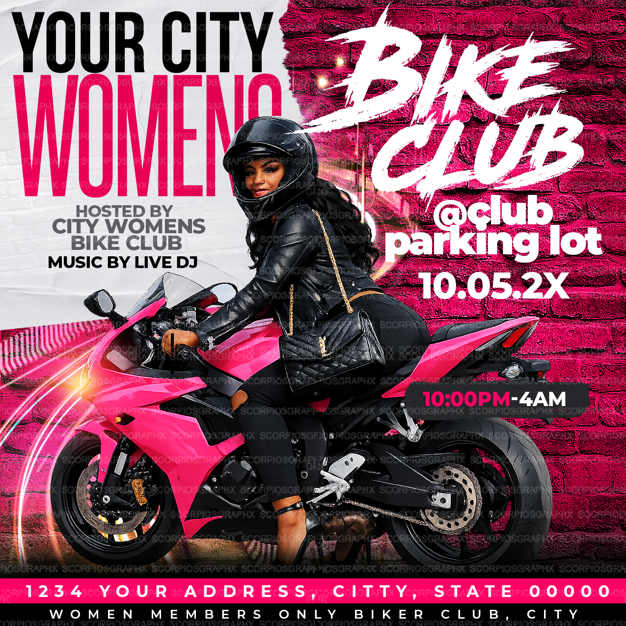 Womens Biker Club Flyer Template