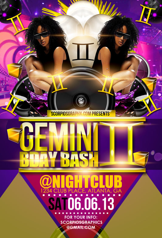 Gemini Birthday Bash Flyer Template