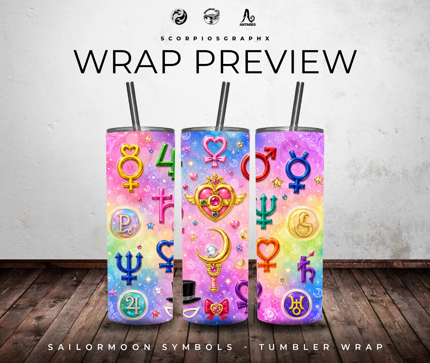 Sailormoon Symbols Tumbler Wrap PNG