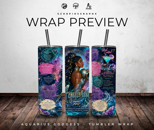 Aquarius Goddess Tumbler Wrap Design PNG