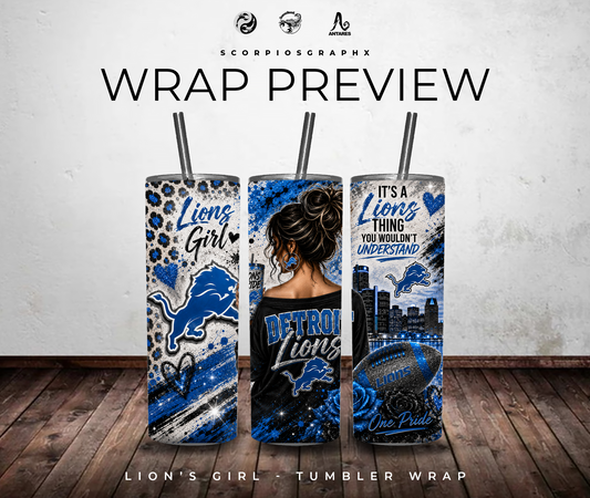 Lion's Girl 20oz Tumbler Wrap PNG