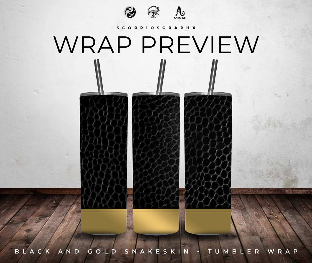 Black and Gold SnakeSkin PNG | Sublimation | Tumbler Wrap Design | Digital Download