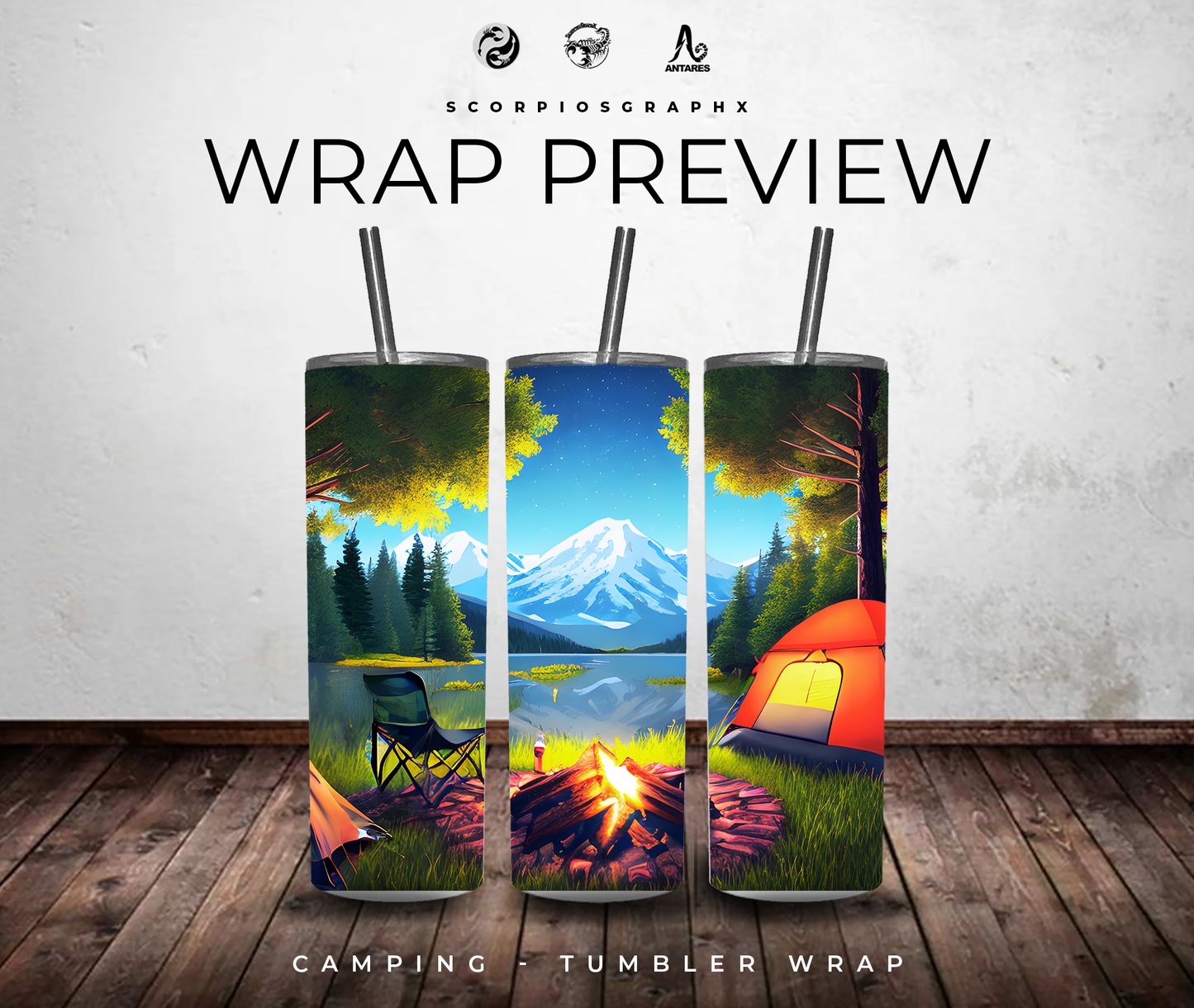 Camping PNG | Sublimation | Tumbler Wrap Design | Digital Download