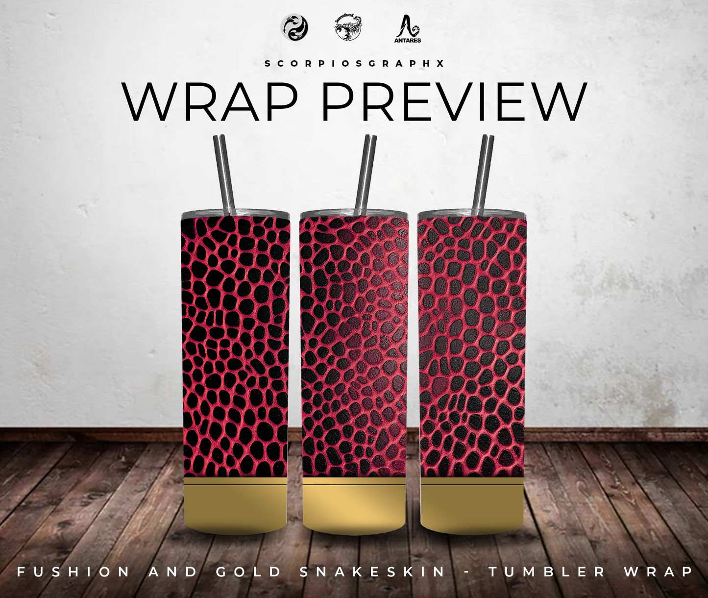 Fushia and Gold SnakeSkin PNG | Sublimation | Tumbler Wrap Design | Digital Download