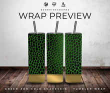 Load image into Gallery viewer, Green and Gold SnakeSkin PNG | Sublimation | Tumbler Wrap Design | Digital Download
