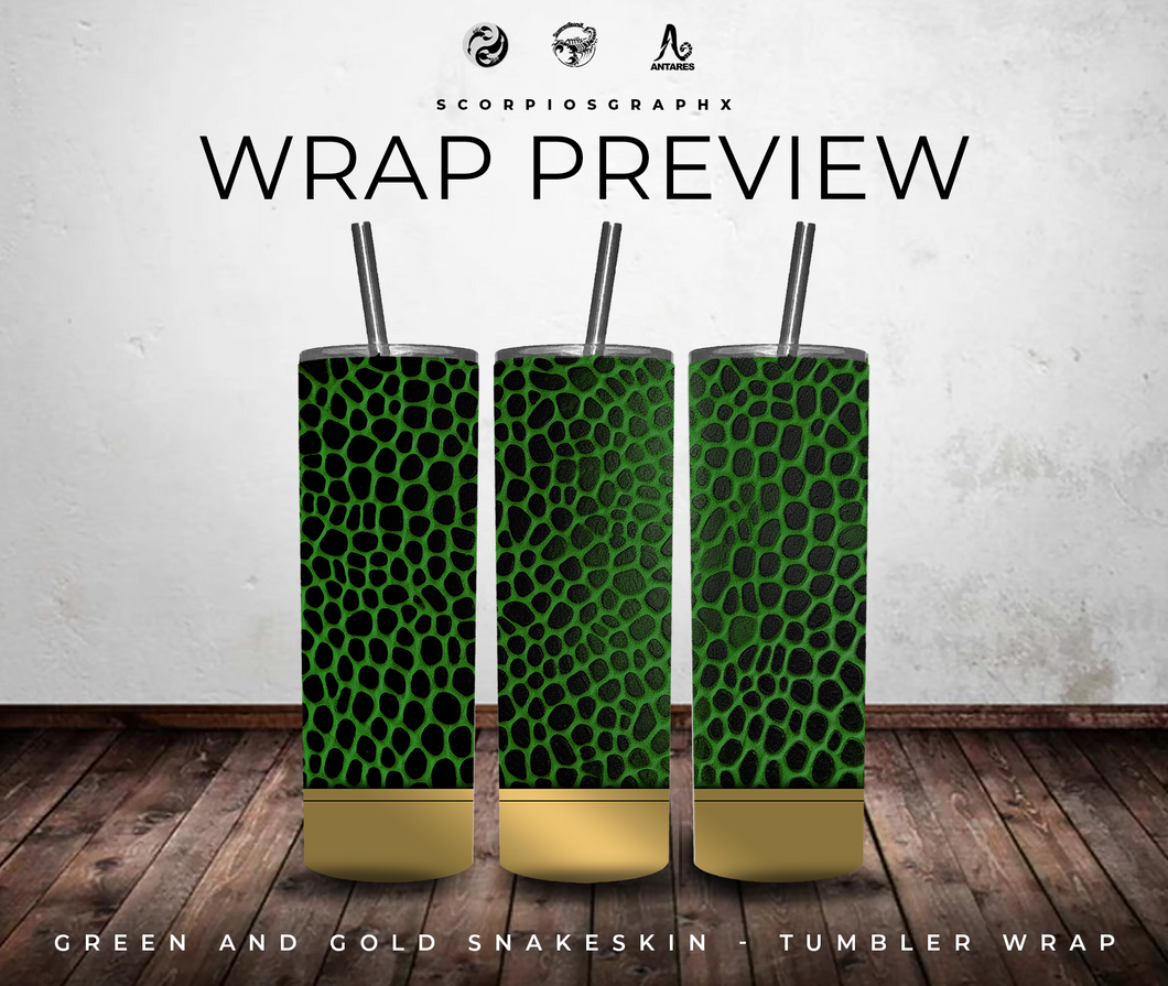 Green and Gold SnakeSkin PNG | Sublimation | Tumbler Wrap Design | Digital Download