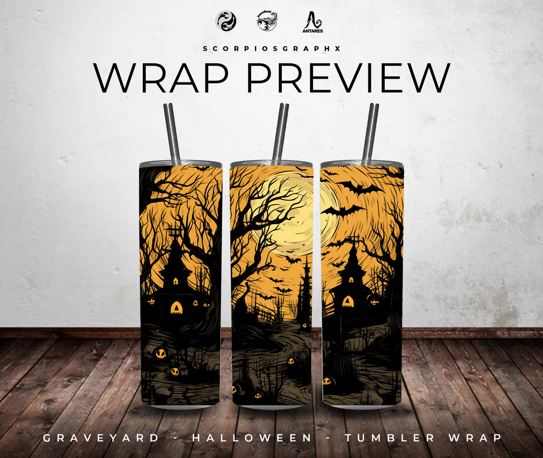 GraveYard Halloween PNG | Sublimation | Tumbler Wrap Design | Digital Download
