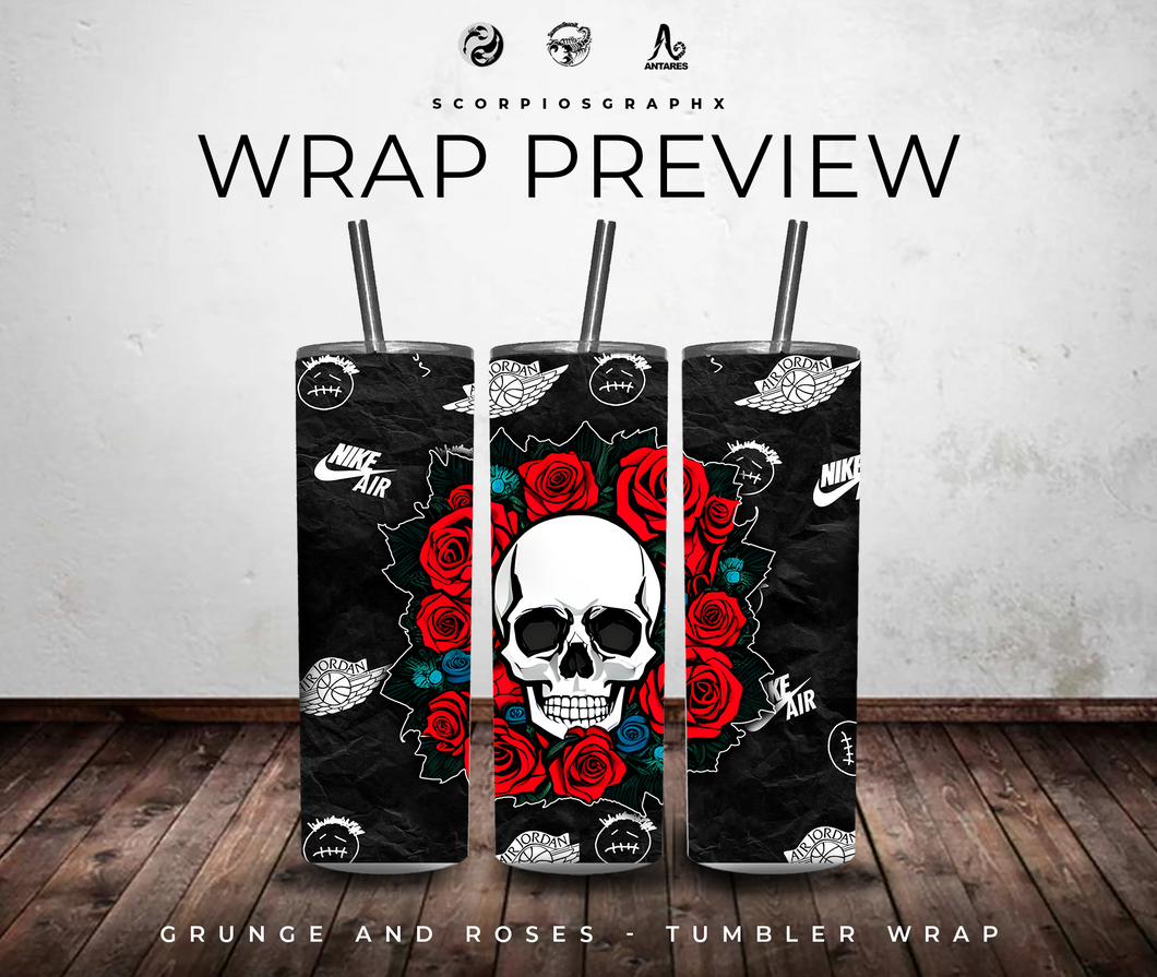 Grunge and Roses Tumbler Wrap PNG | Digital Download