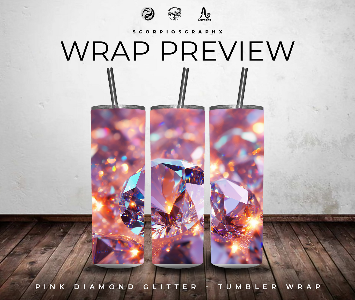 Pink Diamond Glitter PNG | Sublimation | Tumbler Wrap Design | Digital Download