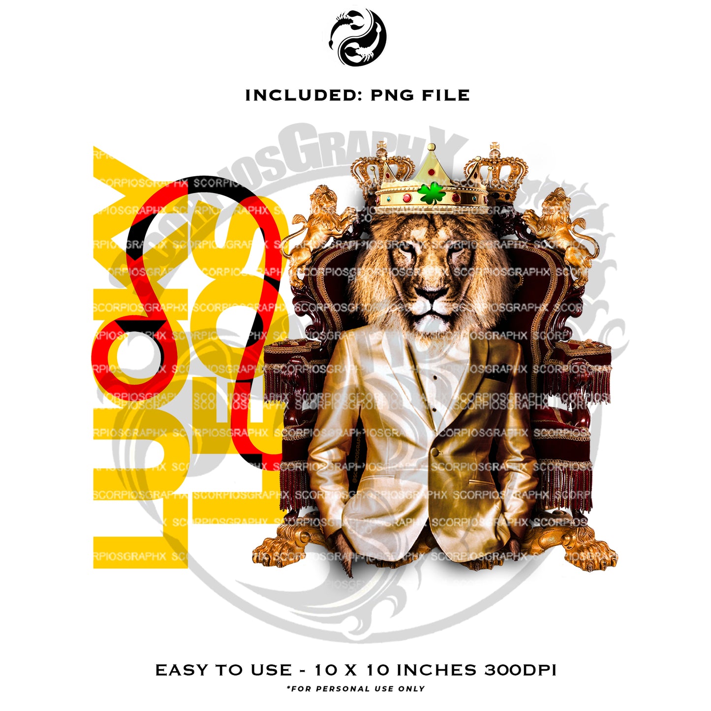 Lucky Leo PNG | Sublimation | Tumbler Wrap Design | Digital Download