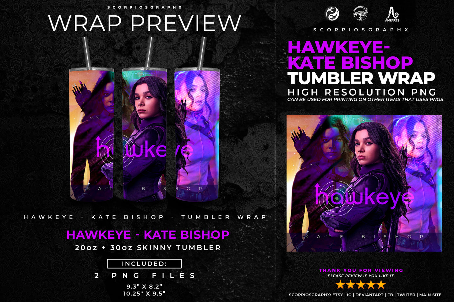 Hawkeye - Kate Bishop PNG | Sublimation | Tumbler Wrap Design | Digital Download