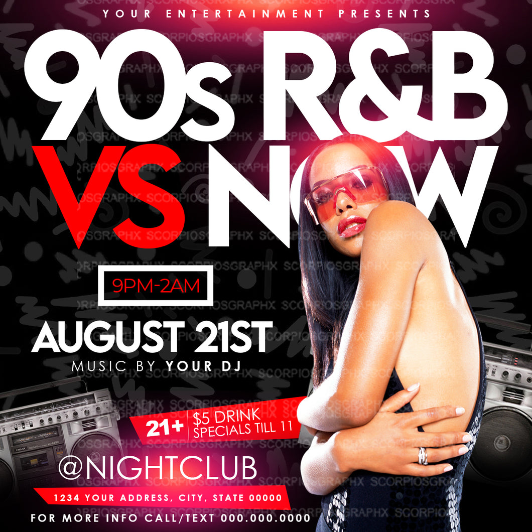 90s vs Now R&B Party Flyer