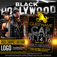 Load image into Gallery viewer, Black Hollywood Birthday Flyer Template
