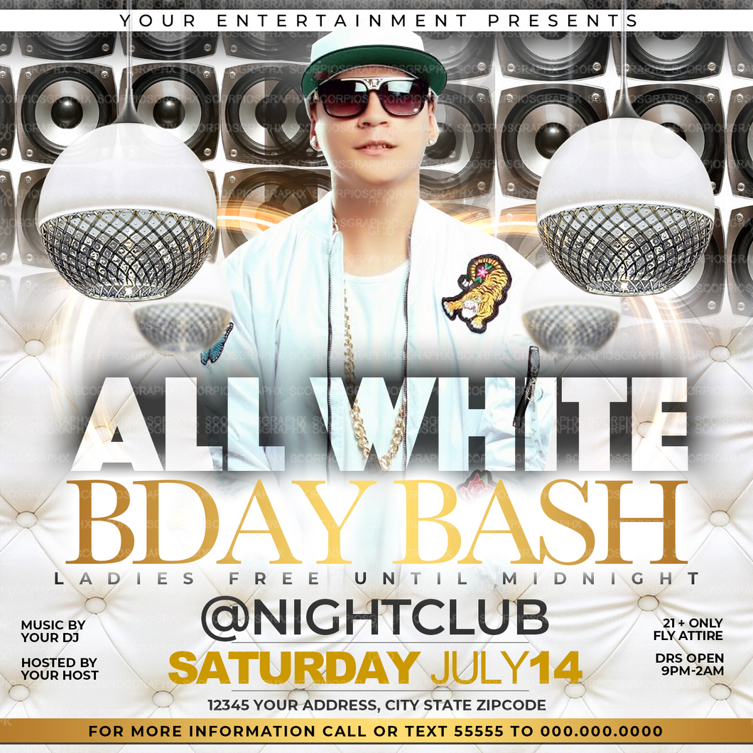 All White Birthday Party Flyer Template